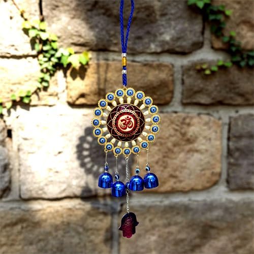 Heritage Hub® OM Evil Eye Wind Chime for Home & Office Protection | Metal Hanging Bell Decor | Blue Evil Eye Good Luck Wall Hanging | Positive Energy Feng Shui Decorative Wind Bell for Balcony-image-18