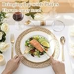 350Piece Gold Dinnerware Set for 50 Guests - Gold Plastic Plates with Disposable Cutlery Include:50Dinner Plates-50Dessert Plates-50Pre Rolled Napkins with Silverware for Party - Image 3