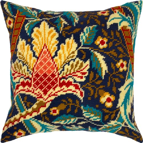 Floral Needlepoint Kit for Adults and Beginners — Windrush. Hazelnut by William Morris 16??×?16? with Clear, Precise Printed Design on Cotton Canvas; Includes 2 Needles, Yarn, and Easy-Read Chart
