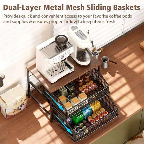 Coffee Station Organizer with 2 Sliding Drawers, Holds Coffee Maker & Mugs - Image 3