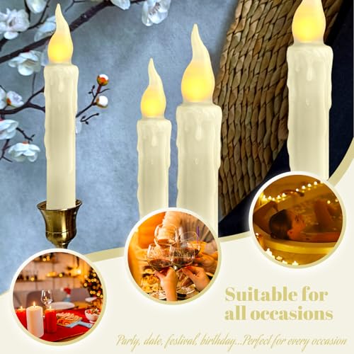 Image of Real Wax LED Flameless Short Taper Candles with Remote, 6.7 Inches White Candlesticks, Dripless Battery Operated Flame Rustic Primitive Flameless Lights Decor, Pack of 2