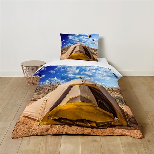 Hearda 2 Piezas Juego de Ropa de Cama Infantil, Impresión de Carpas Funda Nórdica y Funda de Almohada con Cremallera, Funda Nordica Cama Microfibra Suave, para Juego de Cama (Desierto,100x135cm)