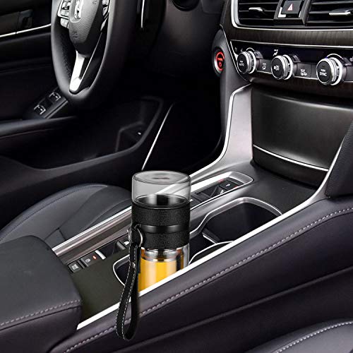 Ceoon 13oz Double Wall Glass Water Bottle Tea and Water Separation Tea Bottle Mug Cup with Tea Infuser (Black)