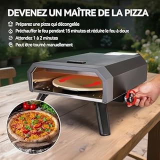 Royal Gourmet Four à Pizza Gaz Extérieur, Barbecue à Pizza de 4 KW avec Pierre Pizza de ⌀33 cm, Allumage Automatique et Pieds Pliables pour Le Jardin, Le Camping, Noir