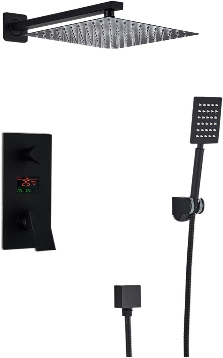 Système de douche pluie noir mat affichage numérique mitigeur cascade baignoire 3 voies