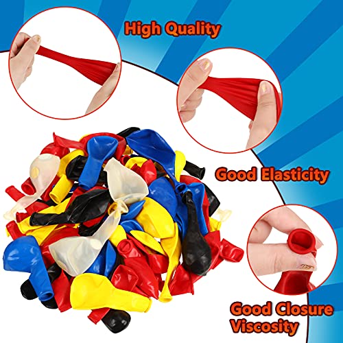 Image of 147 Pieces Hero Theme Balloon Decorations Arch Garland Kit Include Blue Red Yellow Black Balloons with Confetti Balloons and Roll Tape for Kids Birthday Party Supplies