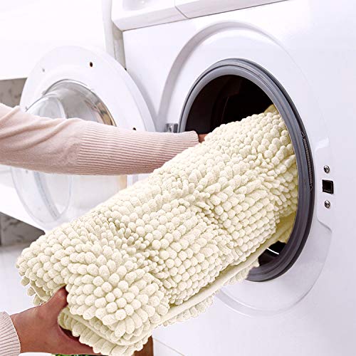 CIICOOL Thick Chenille Bathroom Rugs Non Slip Bath Rugs Super Absorbent Bathroom Mat Machine Washable Bath Mats for Bathroom,Tub, Shower, 17 x 24 Inches, Ivory White
