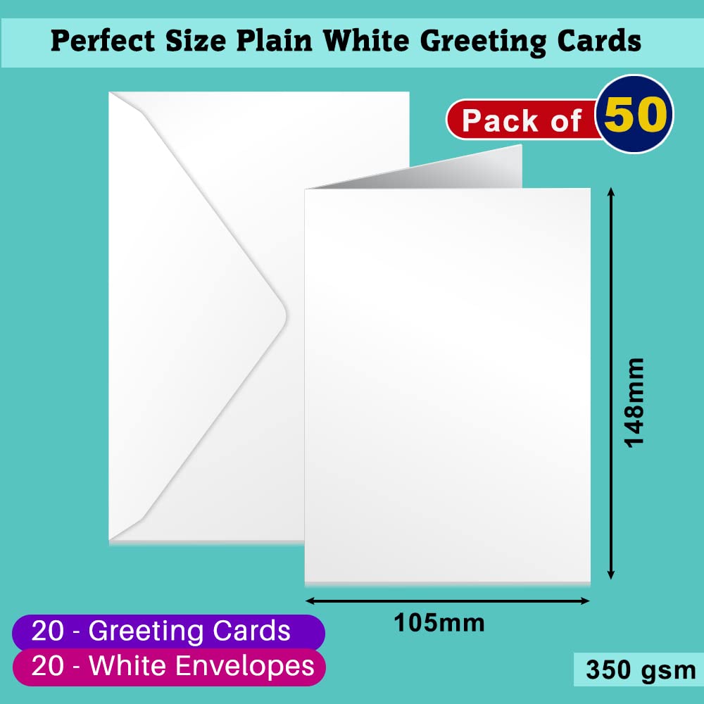 Pack of 50 A6 Blank Cards and Envelopes White 350 GSM Blank Cards and Envelopes for Card Making Eco-Friendly Papa Prints® - Image 2