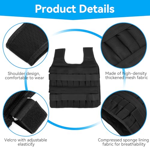 Image of Weighted Vest, 35KG 20.9x17.3in Adjustable Weighted Training Waistcoat Weight Sandbag Sports Mesh Vest Fitness Waistcoat for Men Women