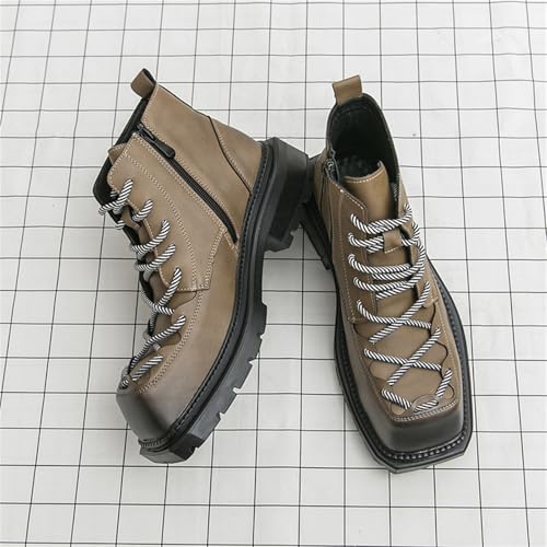 Mens Leather Lace-Up Chunky Platform Heels Chukka Ankle Boots Casual Non-Slip Square Toe Dress Combat Boot for Walking Formal Business3