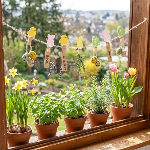 12 Stück Ostern Holzklammern, Wiederverwendbare Osterdeko Klammern mit Hasenmotiv, Ostern Hasen Klammer Holz Klein für Kinder und Erwachsene
