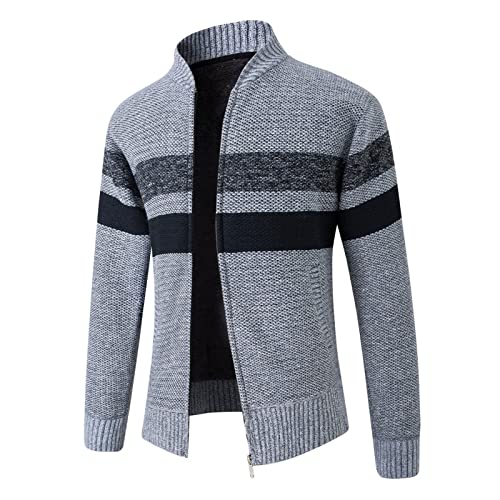 Tricot veste polaire pour homme ajustée gris XL col montant zippé chaud
