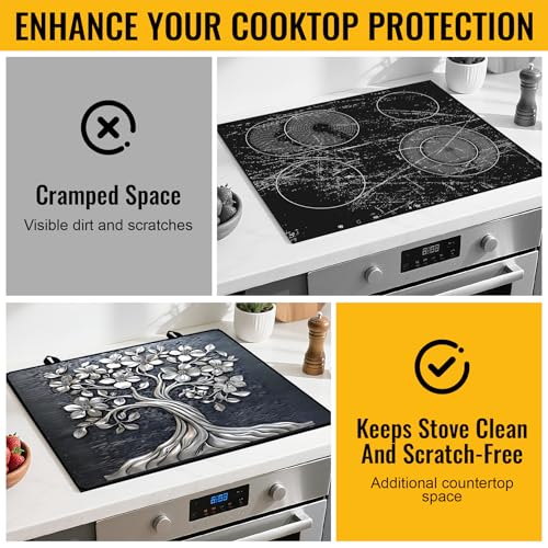 Image of NYZE Stove Cover for Electric and Glass Stove Tops 3-in-1 Stove Mat, Heat Resistant Counter Protector Mat, Non-Slip Surface & Drying Rack (Silver Tree, 28.5 inchLx20.5 inchW)