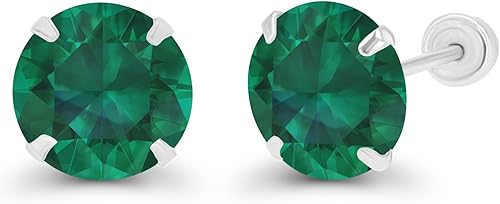 Vista 2 de Aretes de tuerca con tuerca de oro macizo de 14 quilates, hipoalergénicos, de 0.236 in, con piedra natal redonda