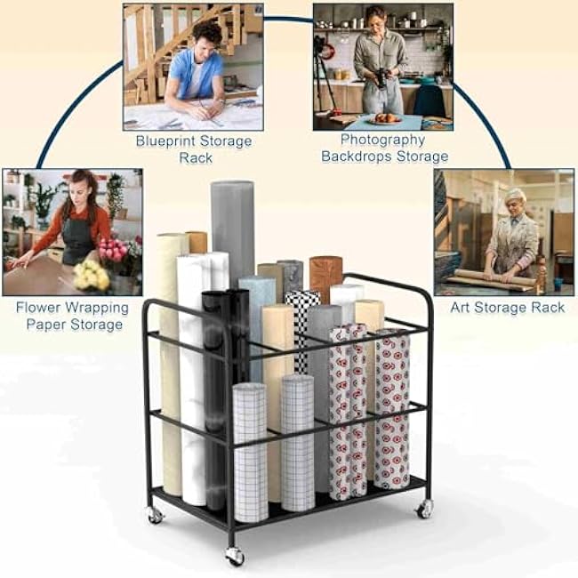 Yoga Mat Rack Storage Cart Basket Home Gym Storage Organizer Rack Equipment Weight Rack for Yoga Block, Foam Roller, Resistance Band, Dumbbell, Kettlebell (Black)