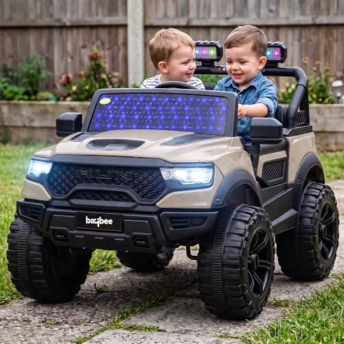 Image of Baybee TurboX Electric Car for Kids with 4x4 Motor & Parental Control | Baby Electric Rideon Car with RGB Lights, Music & Swing Mode | Rechargeable Battery Operated Jeep for Kids 2 to 6 Years (Desert)