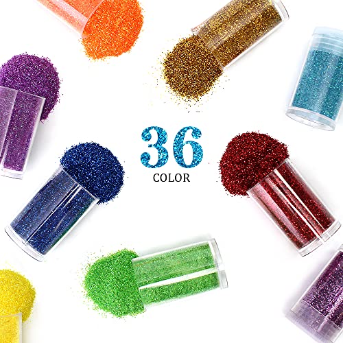 36 Colors Glitter Set, Fine Glitter For Resin, Arts And Craft Supplies Glitter, Cosmetic Glitter For Body Nail Face Hair Eyeshadow Lip Gloss Makeup, Festival Glitter For Decoration #TOP3