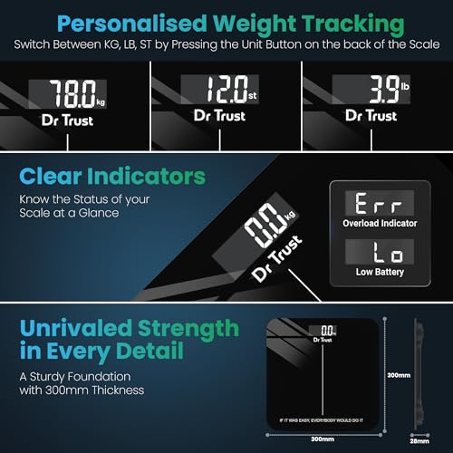 Dr Trust USA Inspire Personal Digital Electronic Weight Machine For Human Body 180Kg Capacity Weighing Scale-523 (Black) … - Image 6