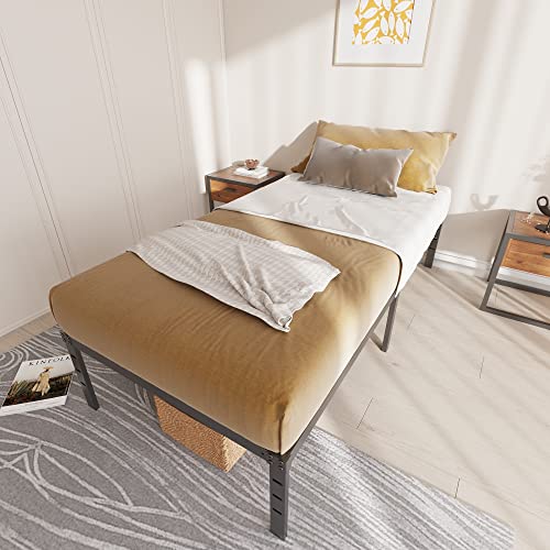 Aldrich Metal Twin Bed Frame - 16 Inch Tall Black Basic Anti Squeak Steel Slats Platform, Easy Assembly Heavy Duty Noise Free Bedframes, No Box Spring Needed #TOP1