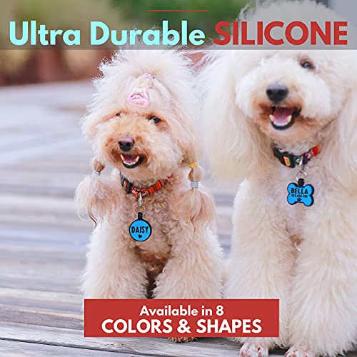 Silent & Double Sided, Deep Engraved Dog Tags Personalized, Rich Customization, Glow In The Dark Durable Silicone Pet Id Tag, Never Fades, 8 Colors & Fonts, 25 Icons, Bone Shaped #TOP2