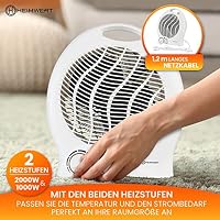 HEIMWERT Heizlüfter energiesparend 2000 Watt - Schnellheizer mit ENERGIESPARSTUFE und Tragegriff - Elektroheizung mit Thermostat und 2 Strom Heizstufen I 2in1 Kühlfunktion I 22x29x13 cm (weiß) – Ansicht 5