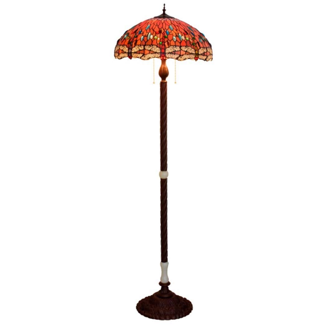 IUokLU 20-Inch Tiffany Style Floor Lamp in Retro Creative Stained Glass Floor Uplighter for Living Room Bedroom Red Dragonfly Decoration Standing Light,E27×3,40W,20inch