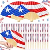 Wonderjune 30 Pack Puerto Rico Flags Folding Hand Fans National Puerto Rican Day Parade Souvenirs Gifts Red White and Blue Fan with Organza Bag 4th of July Arade Favors Patriotic Supplies