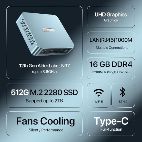 Image of PELADN Mini PC, N97(up to 3.4GHz),16GB DDR4 /512GB SSD,Type-C /Dual HDMI 4K /60Hz Triple-Display USB3.2 /BT4.2 /WiFi5 Mini Computers for Home Office