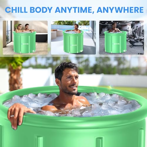 Image of ONLYCARE Ice Bath Tub for Athletes - Upgrade Cold Plunge Tub with Cover - Multiple Layered Cold Water Portable Ice Pod for Therapy Recovery at Home Outdoor Gym Green