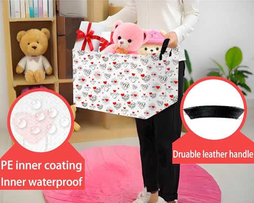 Image of Large Valentine's Day Basket Heart Shaped Storage Bin for Gifts Collapsible Organizer Room Decor (Fireworks Res Love)