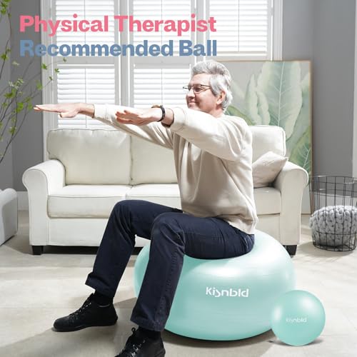 Image of kisnbld Exercise Ball, Extra Thick Yoga Ball for Workout Pregnancy Stability, 4 Sizes Anti-Burst Balance Ball with Foot Pump - Heavy Duty Fitness Ball Chair for Office, Home & Gym