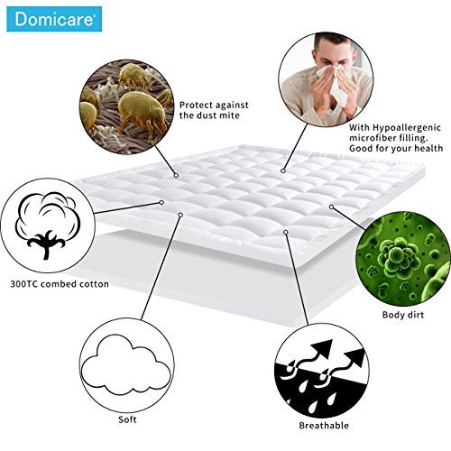 DOMICARE Queen Mattress Pad Cover - Cotton Down Alternative Quilted Pillowtop Mattress Pad with Deep Pocket (8"-21") - Hypoallergenic Overfilled Cooling Fitted Mattress Topper - Thumbnail 2