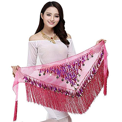 Image of VRITRAZ Women's Chiffon Belly Dance Hip Scarf Waistband Belt Skirt Mixed Colors Sequence Beads and Coins