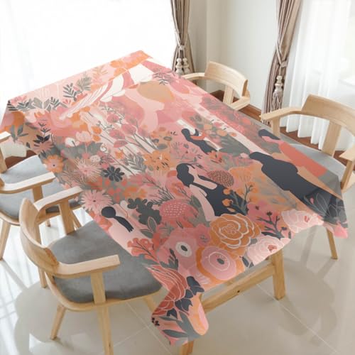 Dunmat Flower Show Art Print Table Cloth Sea of Flowers Bohemian Aesthetic Washable Waterproof Tablecloths Dining Table Decorative Rectangle Table Cover 55Wx120L Inch