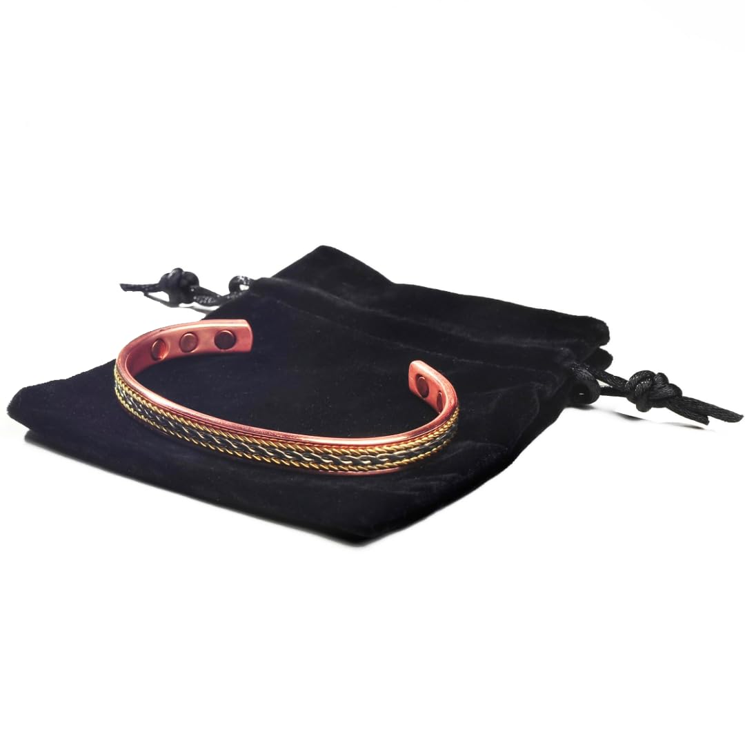 Pulsera magnética de cobre puro – Tamaño ajustable estilo incrustación de cuerda – Terapia de tierra
