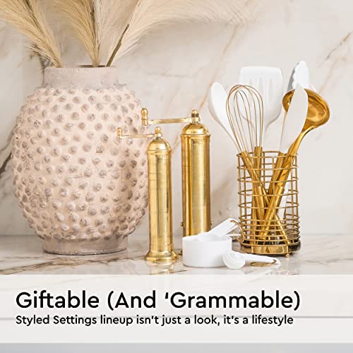 White Silicone And Gold Cooking Utensils Set With Gold Utensil Holder: 17Pc Set Includes White & Gold Measuring Cups And Spoons Set,White Utensils Set,Gold Spatula,Gold Whisk -Gold Kitchen Accessories #TOP1