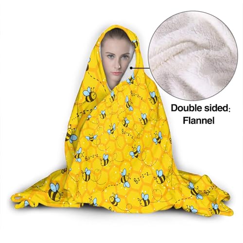 Honeycomb Cute Bee Yellow Hooded Blankets for Couch Sofa Throw Bees Wearable Blanket Super Soft Lightweight Warm Gift for Kids Women - 50"x60" for Teens by Bhaisajyaguru - Image 2