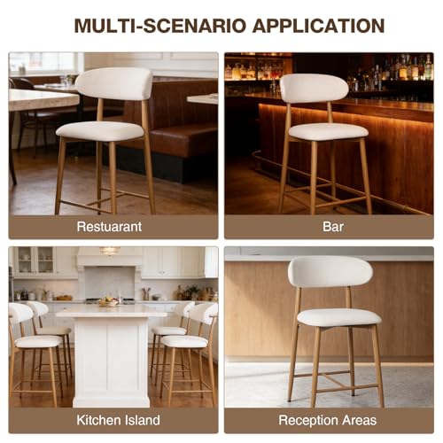 Image of AQO Counter Height Bar Stools Set of 4, Upholstered Counter Stools Modern Barstools with Metal Legs for Kitchen Island Dining Room, Beige
