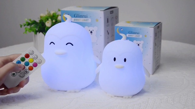 Image of Large Penguin Night Lights for Babies Bedroom Light, lamp Kids, Toddler Nursery lamp Soft Decorative Lamps - Break Resistant, Eye Caring, Adjustable Brightness & Color, Time Setting - Large