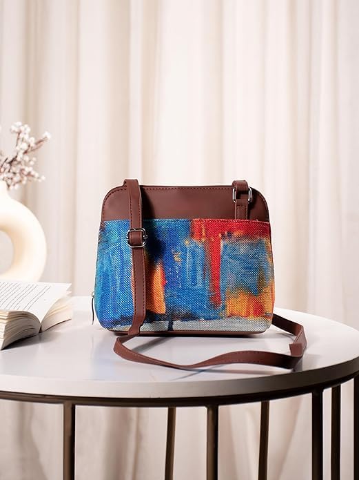 Women’s Printed Crossbody Sling Bag – Vegan Leather Handbag with Adjustable Strap, Stylish Small Purse for Travel, Daily Use & Casual Wear