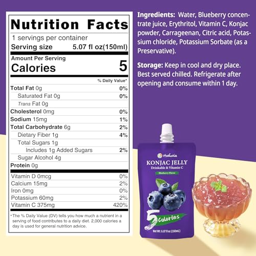 Hethstia Konjac Jelly Pouch Blueberry Flavor, 10 Pack Drinkable Fruit Snack - image 2