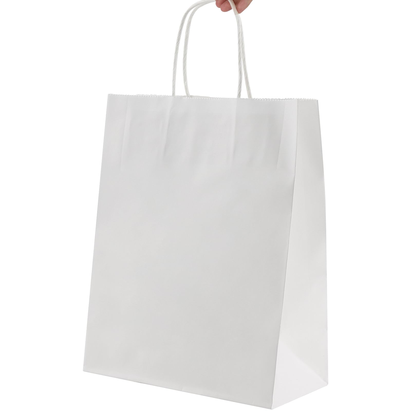 HEIHAK 75 Pcs White Kraft Bags with Handles, 27 x 11 x 21cm Medium Paper Bags for Party Favors, Grocery, Retail, Takeouts, Craft