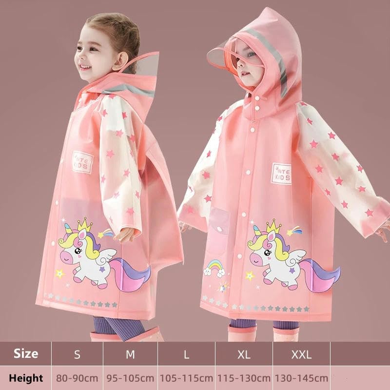 Kids Raincoat Wateproof Children Dinosaur Unicorn Rain Poncho Rain Coat Jacket with Backpack Position2