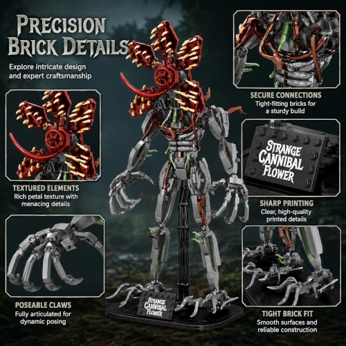 Image of 2-in-1 Strange Cannibal Flower Building Block Set 858 Pcs Botanical Monster Action Figure for Adults & Teens Sci-Fi Horror Creature Model Kit Unique Halloween Room Desk Decor Gift