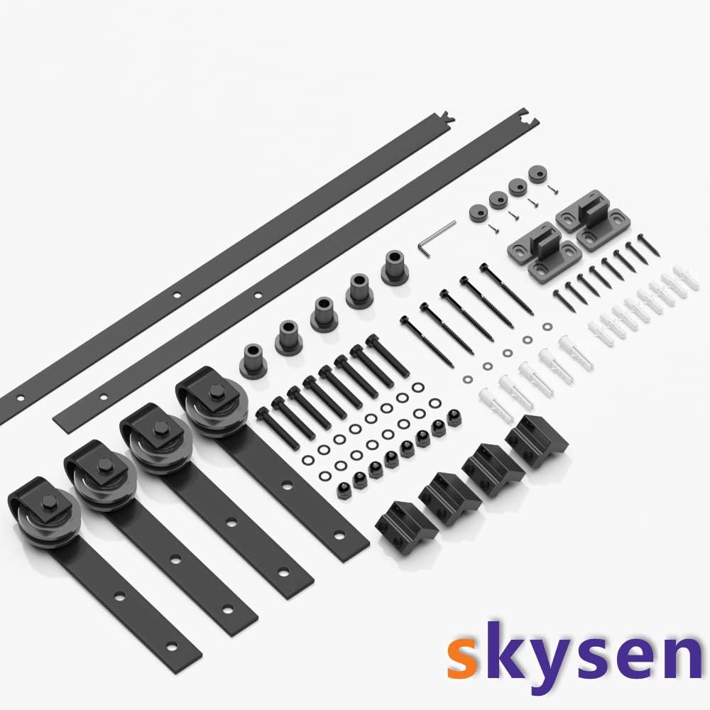 Suреr Chеар 🛒 skysen 6FT Double Door Sliding Barn Door Hardware Track Kit -Heavy Duty-Black(J Shape)