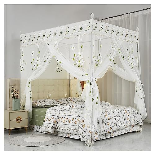 Genérico Dosel de Cama con mosquitero para niñas y Adultos, Marco de Poste de Dosel de Cama de 4 Esquinas para decoración de Dormitorio, Marco de Cama con Dosel, Postes con Cortinas, Flor, tamaño com