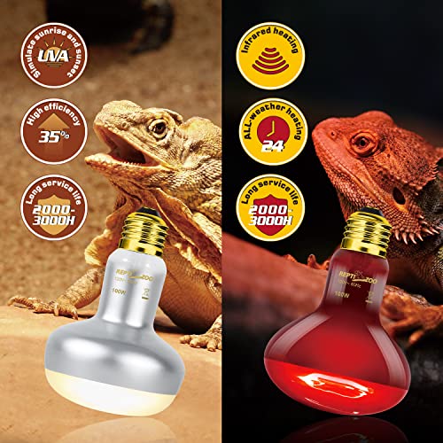 Repti Zoo 2 Pack 100W Reptile Heat Lamp Bulbs,Upgraded Reptile Day And Night Basking Spot Bulb Combo Amphibian Infrared Heat Lamp Bulb/Uva Basking Spot Daylight Heating Light Bulb thumb #3