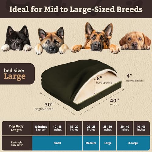 Image of Snoozer Rectangle Cozy Cave Dog Bed, Hooded Dog Bed, Olive (L)