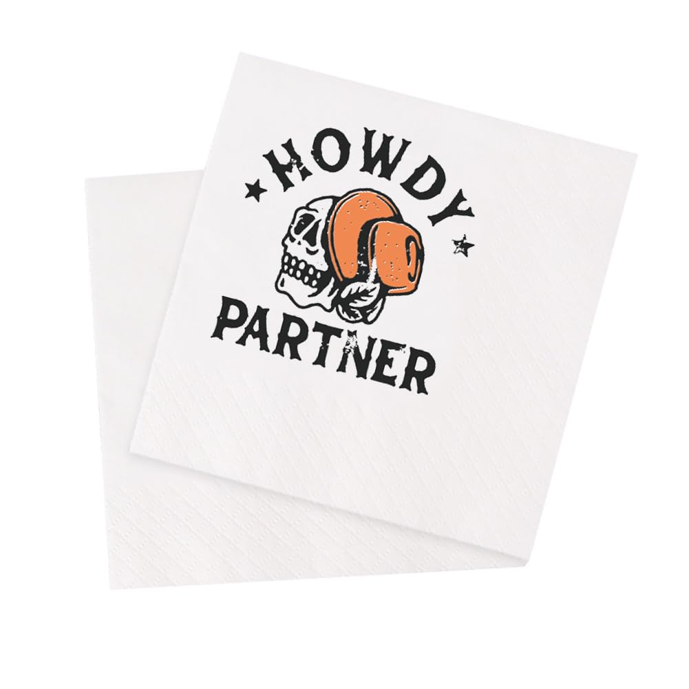 Howdy Partner Cocktail Napkins Texas Cowboy Skull Party Disposable Beverage Bar Paper Napkins 100Pcs 4.5 x 4.5 2-ply (Howdy Partner)