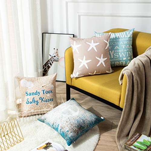 Emvency Set Of 4 Throw Pillow Covers Beach Starfish Words Rules Holiday Summer Nautical Anchor Distressed Taupe Decorative Pillow Cases Home Decor Square 18X18 Inches Pillowcases #TOP1